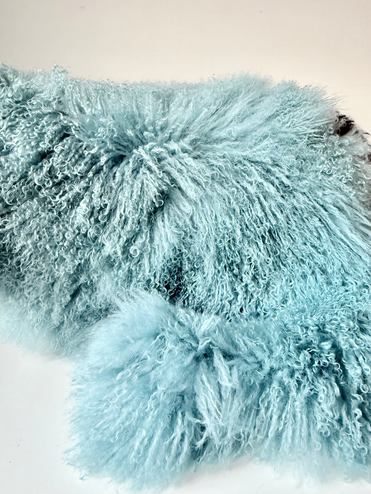 Duck Egg Mongolian fur single throw, close up